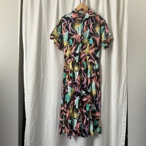 Vintage Milano Tropical Leaf Print Midi Dress